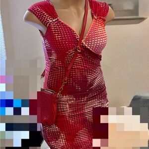 J. Crew Pink Bag and White Patterned Cap-Sleeve Wrap bodycon Dress BUNDLE